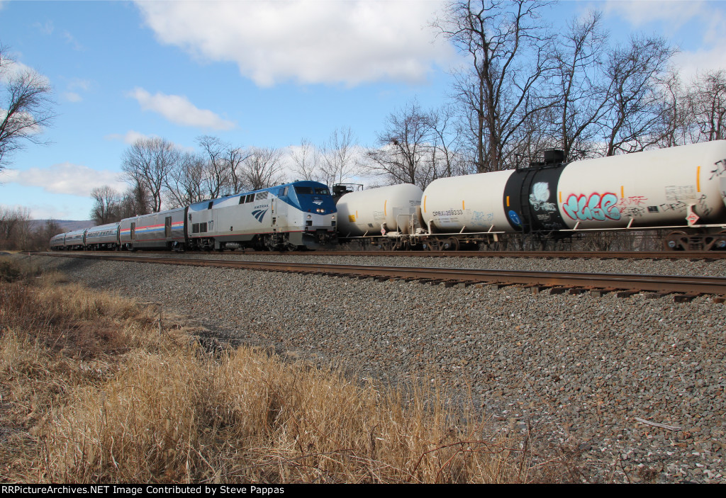 Amtrak 117 passes NS train 39G at MP116